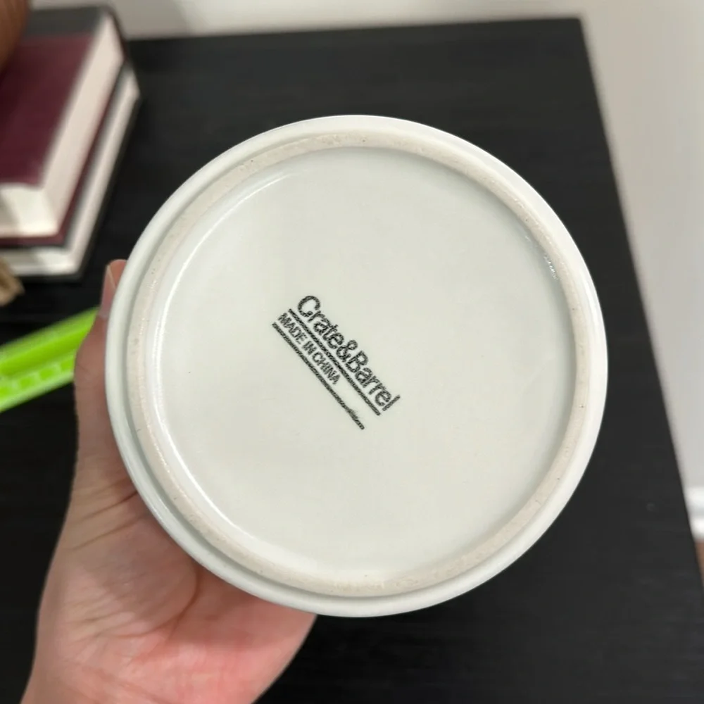 Crate & barrel ceramic canister with bamboo lid